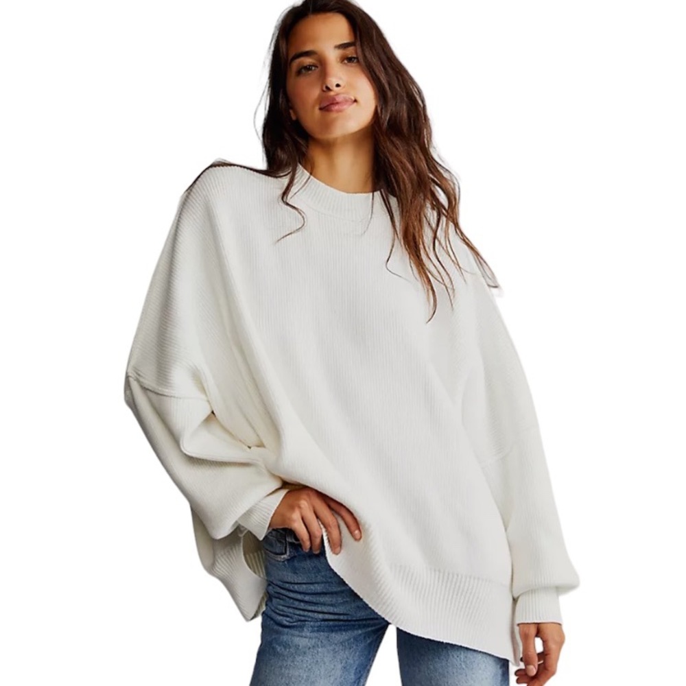 New Free People Easy Street Oversized Sweater in Painted White Size Large